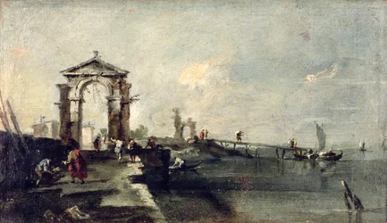 Capriccio mit einem Bogen und einer Landungsbühne, c.1750